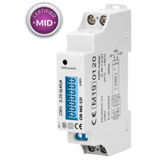 1-phasiger Stromzähler, 40A, MID, Impulsausgang, 1 Modul, DIN TH-35mm 