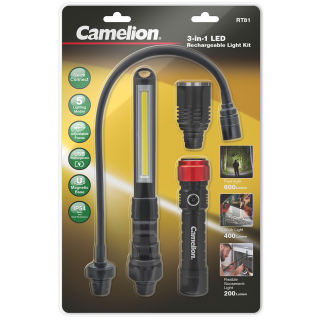 3-in-1 wiederaufladbares Aluminium-Licht-Sortiment CAMELION