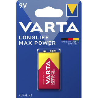 9V-Block Batterie VARTA  "Longlife Max Power" Alkaline, 6LR61, 9V 