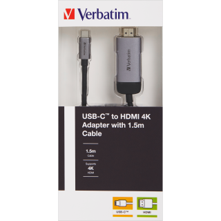 Adapterkabel Verbatim, USB 3.1-C, HDMI 4K, silber-schwarz 
