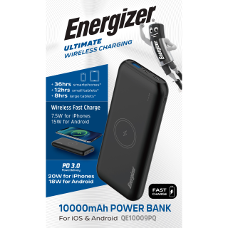 Akku Powerbank ENERGIZER, 10.000mAh, QE10009PQ, 1x USB-A,/Micro-B/-C PD, schwarz 