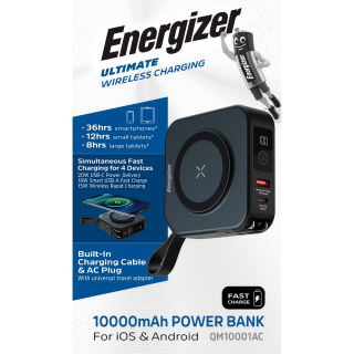 Akku Powerbank ENERGIZER, 10.000mAh, QM10001AC, 1x USB-A/-C PD, schwarz 