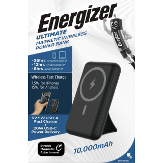 Akku Powerbank ENERGIZER,10.000mAh, QM10002PQ,magnetisch,1x USB-A/-C PD, schwarz 