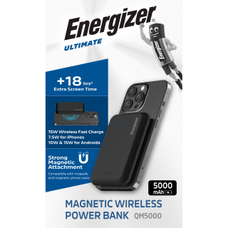 Akku Powerbank ENERGIZER, 5.000mAh, QM5000, magnetisch, 1x USB-C PD, schwarz 