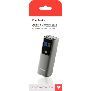 Akku Powerbank Verbatim, 27.000mAh, Charge'n'Go, metall-grau 