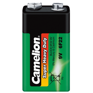 Block-Batterie CAMELION Super Heavy Duty 9V, Typ 6F22, 1er-Shrink 