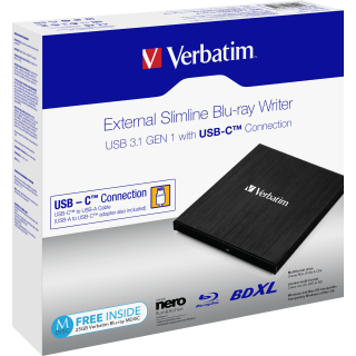 Blu-ray Recorder Verbatim, USB 3.1, A-C, 6x/8x/24x, Slimline 