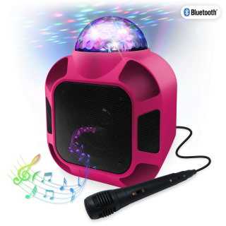 Bluetooth Karaoke- Lautsprecher, mit Mikrofon,12000mAh Akku, Mini USB, AUX, Pink 