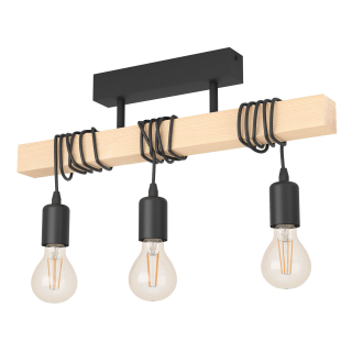 Deckenleuchte EGLO "Townshend", 3-flammig, Holz/schwarz, E27, 55x10,5x26,5cm 