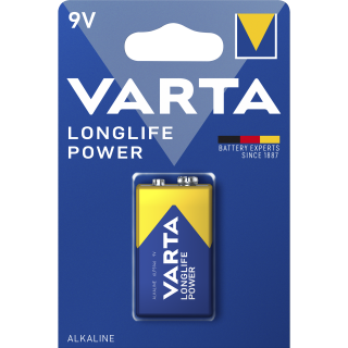 E-Blockbatterie VARTA "Longlife Power" 9V, Typ 6F22, 1-er Blister 