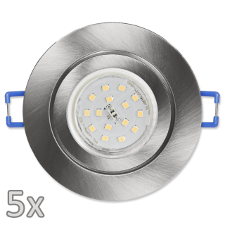 Einbauleuchten-Set McShine, 5xRahmen, 5xLED-Strahler, GU10, 5W, 500lm, Edelstahl 