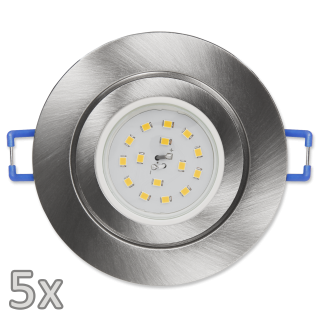 Einbauleuchten-Set McShine, 5xRahmen, 5xLED-Strahler, 5W, 400lm, 230V, Edelstahl 