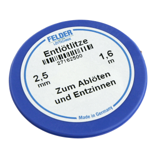 Entlötlitze FELDER, 2,50mm, mit halogenfreiem Flussmittel getränkte Kupferlitze, 1,60m Spule 