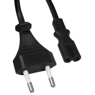 Euro-Netzkabel mit Doppelnutstecker, 1,5m, 0,75mm², schwarz 