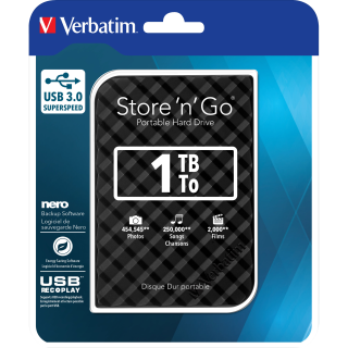 Externe Festplatte "Store 'n' Go" Verbatim, 1 TB Speicher, USB 3.0, inkl. Kabel 