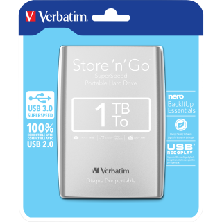 Festplatte Verbatim, 1TB, USB 3.0, 6.35cm (2.5''), silber 