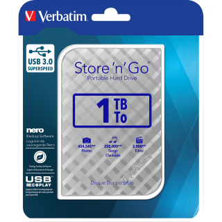 Festplatte Verbatim, 1TB, USB 3.0, 6.35cm (2.5''), silber 