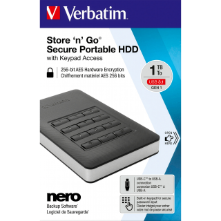 Festplatte Verbatim, 1TB USB 3.1, A-C, 6.35cm (2.5''), schwarz 