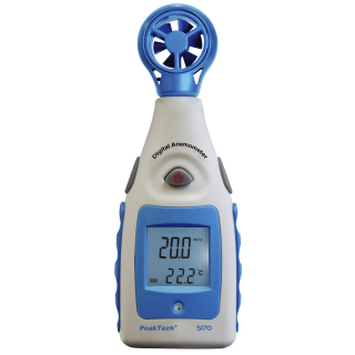 Flügelrad-Anemometer PeakTech "P5170", 0-55 Knoten, mit Thermometer, LCD-Anzeige 