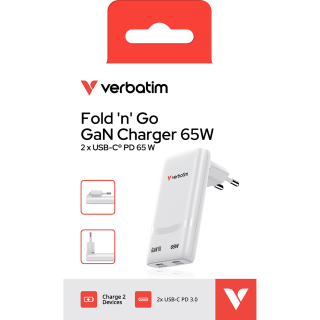 Fold 'n’ Go GaN Charger Verbatim, 65W, weiss 