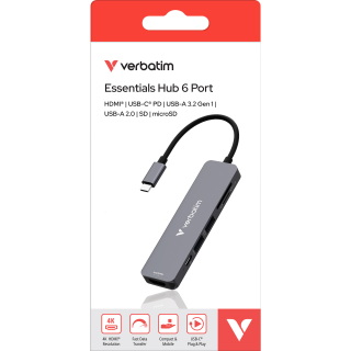 Hub Verbatim, USB-C Essentials, 6 Port mit Card Reader    