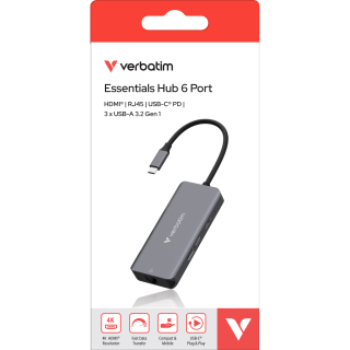 Hub Verbatim, USB-C Essentials, 6 Port mit RJ45 Anschluss   