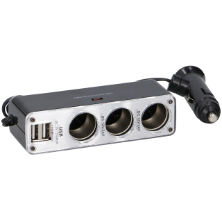 Kfz 3-fach Steckdose, mit 2x USB-Buchse, für 12/24V -Verbraucher im Auto 