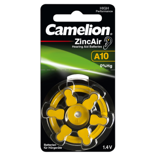 Knopfzelle CAMELION, A10, Zink-Luft, 6er-Blister 