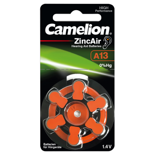 Knopfzelle CAMELION, A13, Zink-Luft, 6er-Blister 