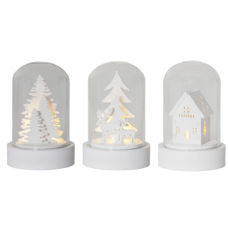 LED-Dekoration "Kupol", 3er Set, weiß, Haus, Rentier, Wald, 5.5x8.5cm, warmweiß 