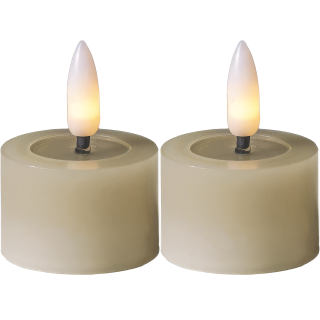 LED-Echtwachs-Kerze "Flamme Flow", 2er Set beige, je 4x5cm, Timer inkl. Batterie 