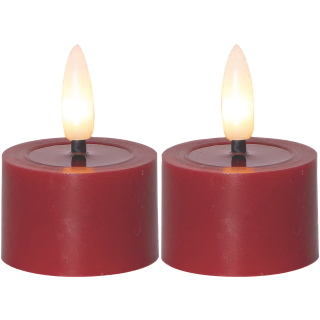 LED-Echtwachs-Kerze "Flamme Flow", 2er Set, rot, je 4x5cm, Timer, inkl. Batterie 