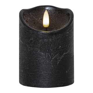 LED-Echtwachs-Kerze "Flamme Rustic" , schwarz, 10x7.5cm, Timer, warmweiß