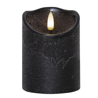 LED-Echtwachs-Kerze "Flamme Rustic" , schwarz, 15x7.5cm, Timer, warmweiß 