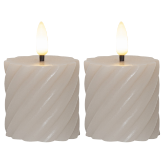 LED Echtwachs-Kerze "Flamme Swirl Votive", 2er-Set, beige, Spiraloptik, 5x7.5cm 