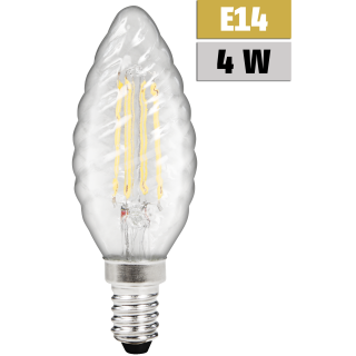 LED Filament Kerzenlampe gedreht McShine "Filed", E14, 4W, 490 lm, warmweiß, klar 