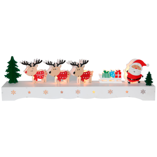 LED-Kerzenleuchter "Rudolf", Santa mit Rentieren, 9ww LED,11x43cm,Timer,Batterie 