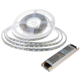 LED-Stripe SET, 60LED/m, 1000lm/m, 10,8W/m, tageslichtweiß, 5m Rolle, 100W Trafo 