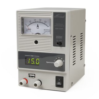 Labornetzgerät McPower "LBN-1501", 0-15V, 0-1A, 15 Watt, 5V USB 