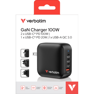 Ladeadapter Verbatim, Mini GaN, 100W, schwarz 