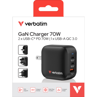 Ladeadapter Verbatim, Mini GaN, 70W, schwarz 