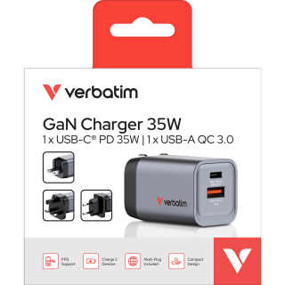 Ladeadapter Verbatim, Universal, GNC-35, GaN, 35W, grau 