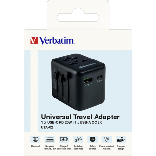 Ladeadapter Verbatim, Universal Travel, UTA-02, 20W 