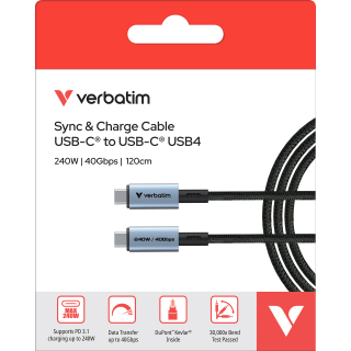 Ladekabel Verbatim, USB-C/USB-C, 1.2m, schwarz 