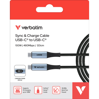 Ladekabel Verbatim, USB-C/USB-C, 1.2m, schwarz 