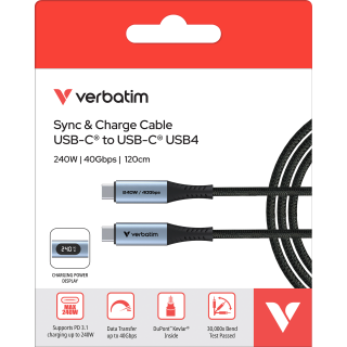 Ladekabel Verbatim, USB-C/USB-C, 1.2m, schwarz 