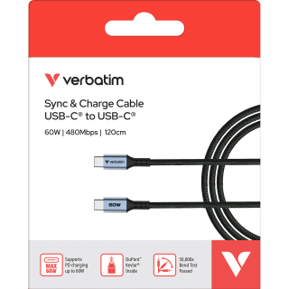 Ladekabel Verbatim, USB-C/USB-C, 1.2m, schwarz 