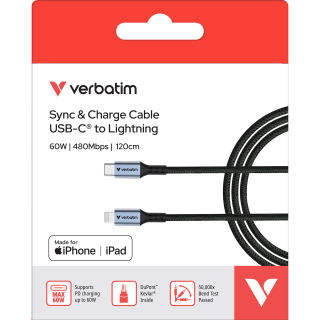 Ladekabel Verbatim, USB-C zu Lightning, 1.2m, schwarz 