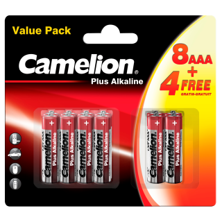 Micro-Batterie CAMELION Plus Alkaline 1,5 V, LR03 Typ AAA, 8+4 er-Blister 