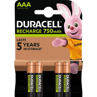 Micro-Batterie NiMH, DURACELL, AAA, HR03, 1.2V/750mAh, 4er-Pack 